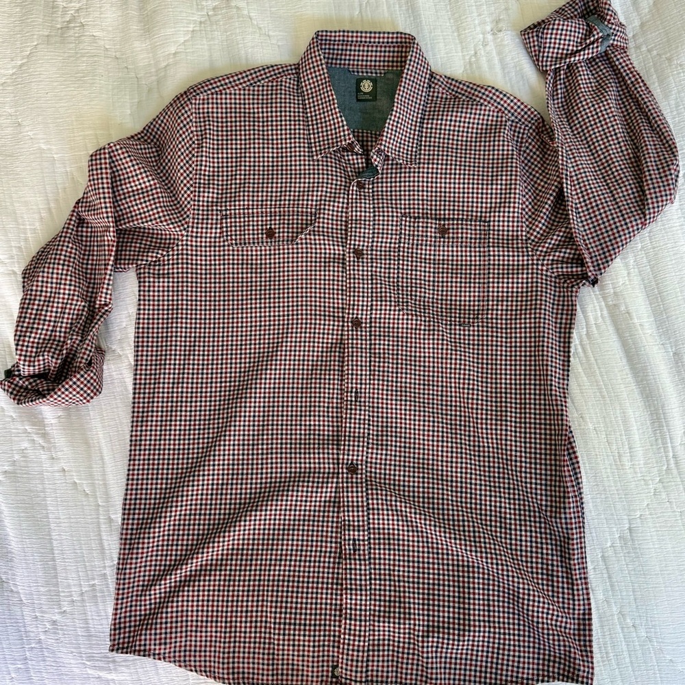 Element Landry Plaid Shirt Men's XL Red Navy Skate M5013LAN Long Sleeve